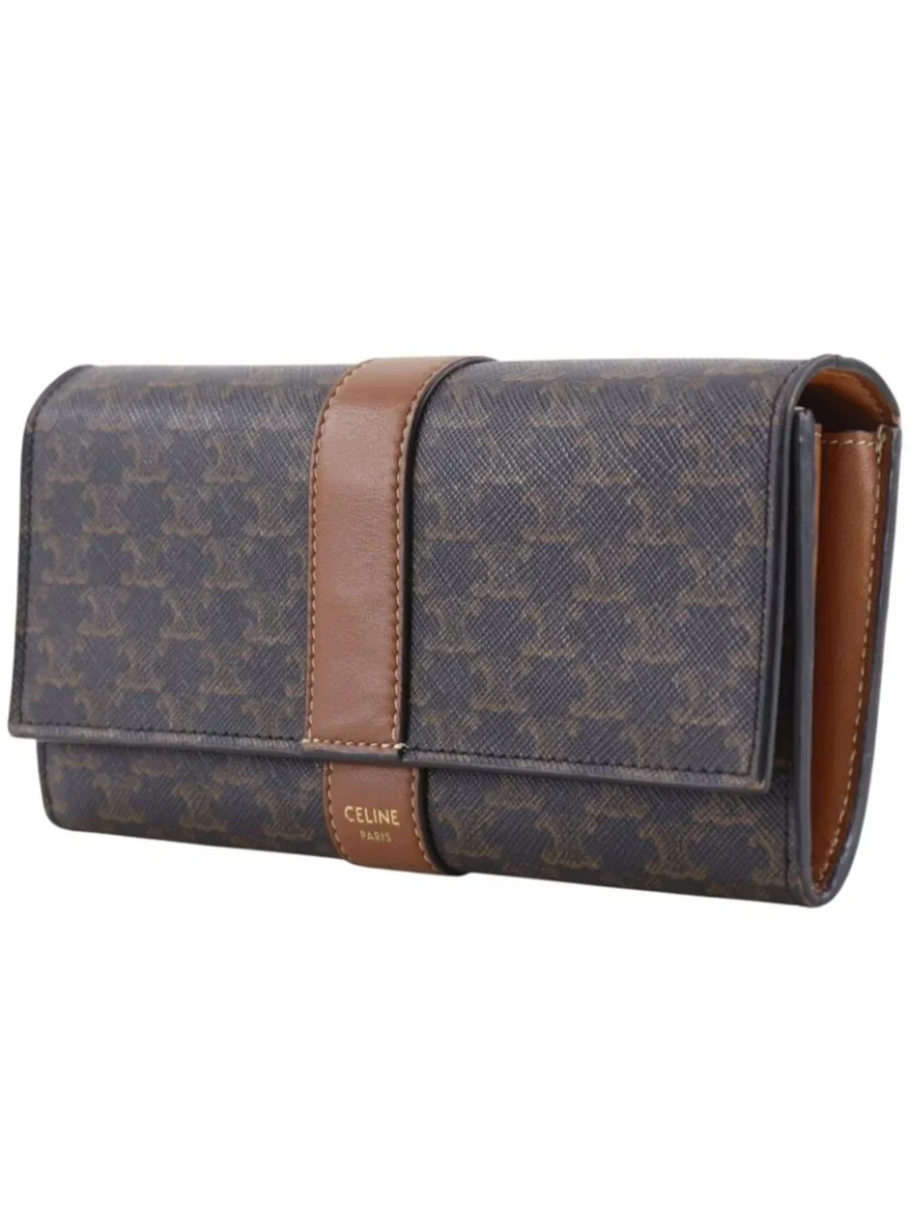 Celine Triomphe Large Flap Wallet Tan Black